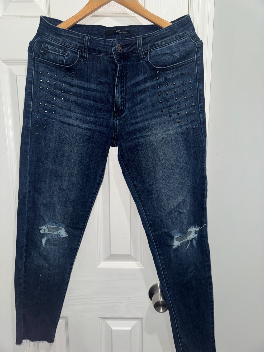KanCan Dark Blue Distressed Women's Jeans with Stud Detail